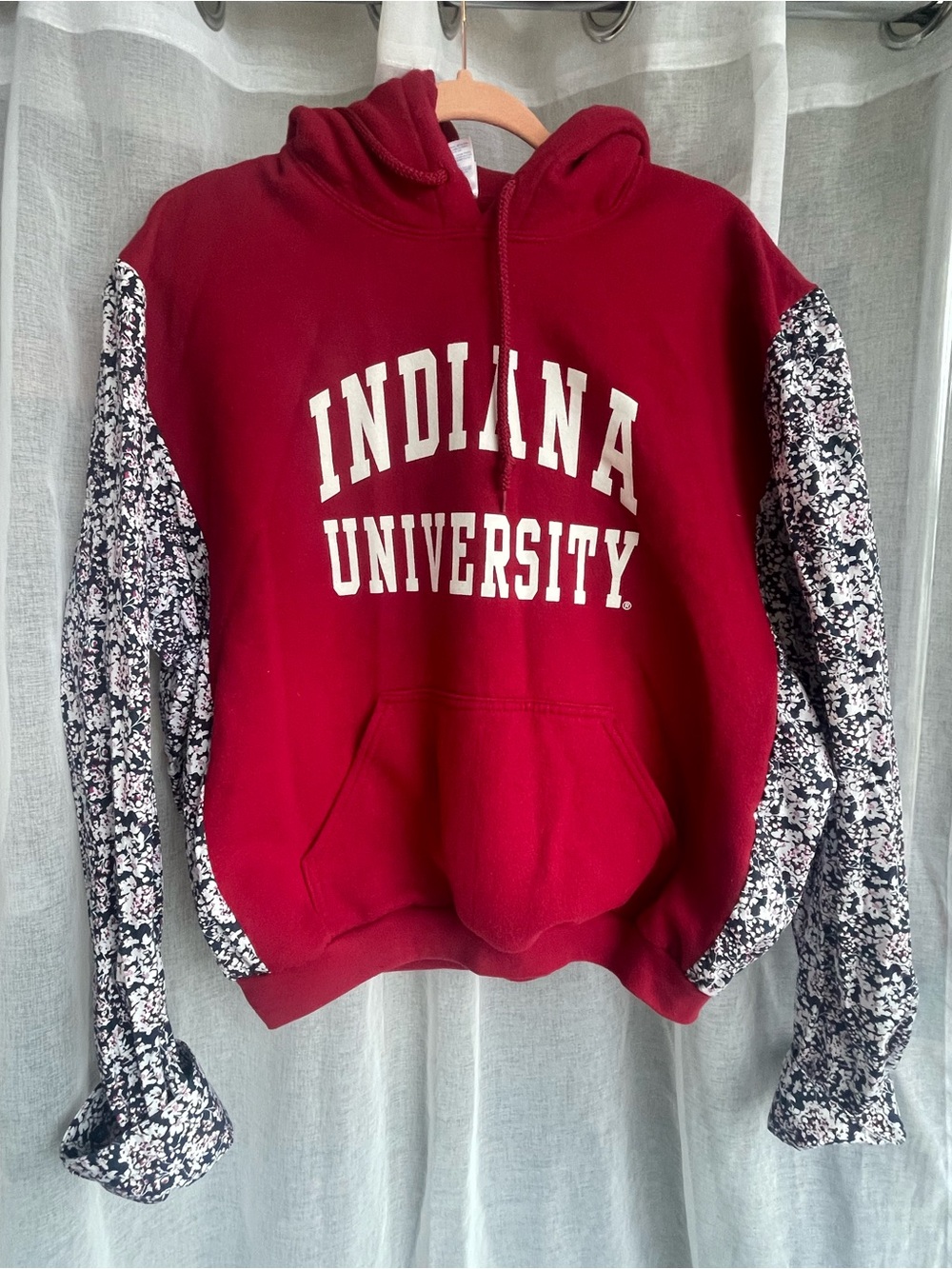 Reworked Indiana University Hoodie Floral Dress Shirt Sleeves Handmade